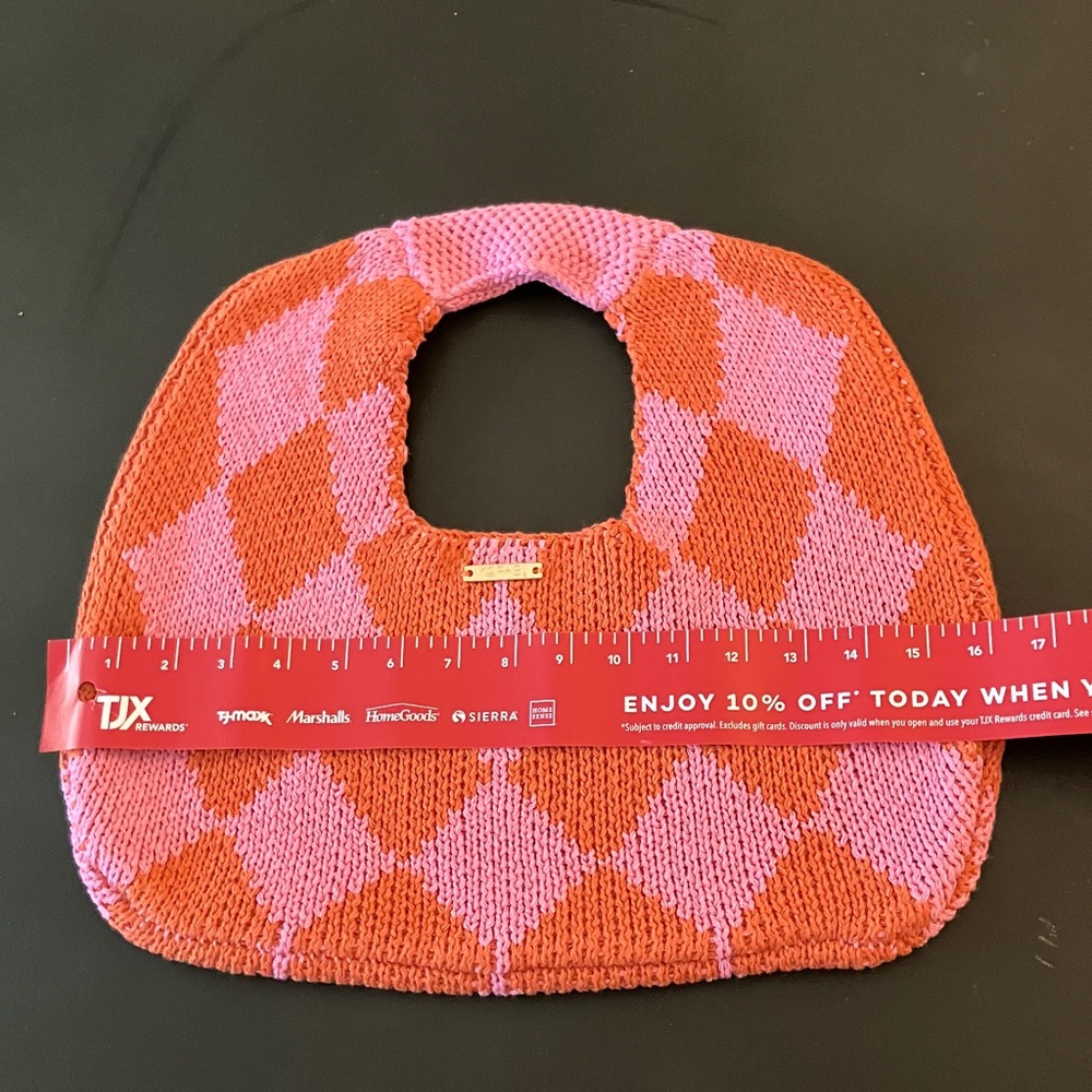 Kopari Knit Argyle Pink Orange Knit Hobo Y2K  Retro Slouchy Bag - Picture 9 of 10